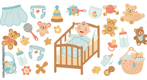 Adorable baby nursery vector illustration design for posters and cards in flat style