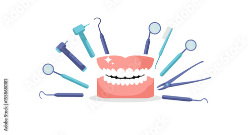 Dental care tools vector illustration for educational design in flat style
