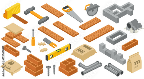 Construction tools and materials vector illustration for building design