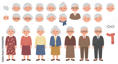Elderly characters vector illustration for customizable avatar designs in flat style