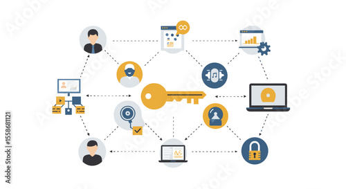 Cybersecurity network vector illustration: conceptual design for technology and data protection in flat style