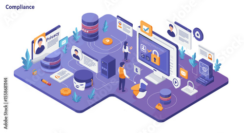 Data privacy compliance and security vector illustration for digital protection design in isometric style