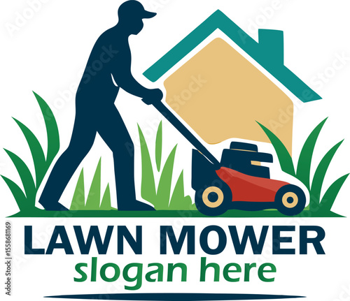 Lawnmower Lawn mower logo design template with riding mower for landscaping gardening and lawn care vector graphic
