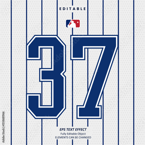 Editable Text Effect Vector of White Jersey back college blue number team sport printable embroidery Design for club, garment, printing, merchandise, basketball, baseball, football