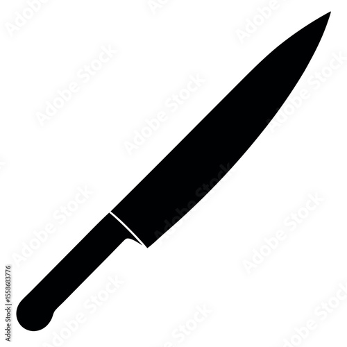 Vector silhouette of a paring knife in solid black, with slim pointed blade and compact handle, isolated on white background for minimalist culinary graphics.