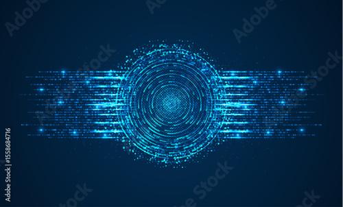 Abstract vector of glowing blue circular data stream on dark background, ideal for futuristic tech systems, signal processing, AI analytics, cybersecurity, and digital networks.