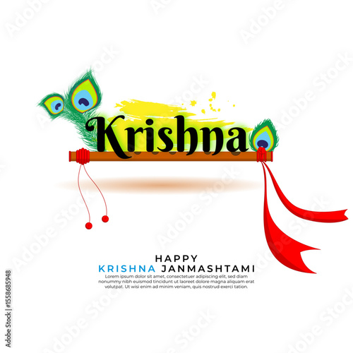 Vector illustration of Happy Krishna Janmashtami social media template