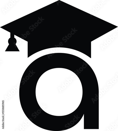 Stylized educational typography featuring lowercase and uppercase letters topped with academic graduation caps, symbolizing modern learning and creative academic design, letter a education hat