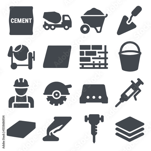 Construction Tools and Materials Icons Set