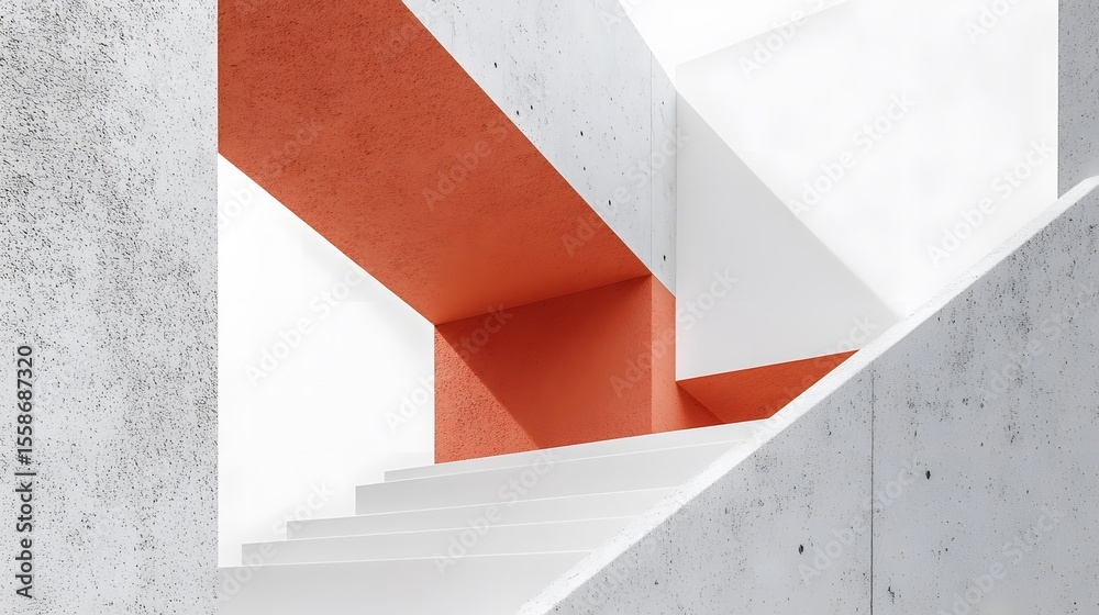 Fototapeta premium Abstract Modern Architecture Staircase Design Coral White Concrete