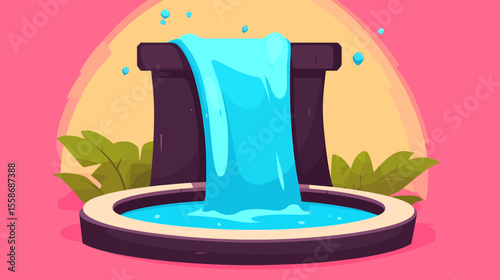 Serene Cartoon Waterfall Cascading into Basin