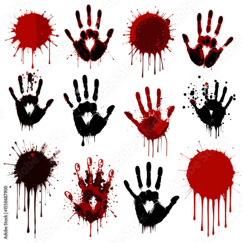 Bloody Handprints and Splatter Collection: Graphic Design Elements
