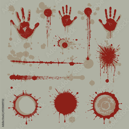 Blood Splatter and Handprint Graphic Design Elements