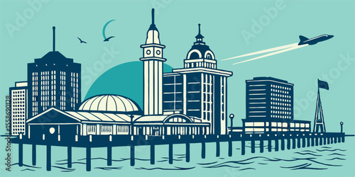 Hampton VA Skyline Vector - Air & Space Center & Waterfront Piers