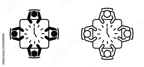 Deadlines, stress plan concept. businessmen at a round table. Meeting rooms Table for business meetings. Brainstorming and teamwork, managing or management time. Table and chairs. Teamwork process.