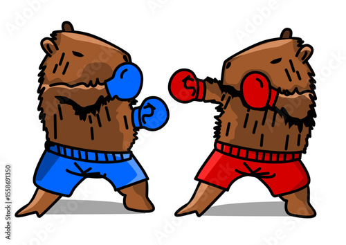 Illustration of two capybara boxing