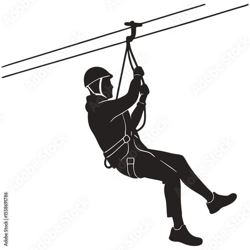 Silhouette of Person Zip-Lining