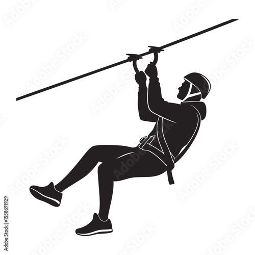 Silhouette of Person Zip-Lining