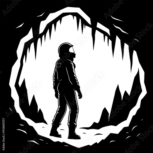 Silhouette of Astronaut in Alien Cave