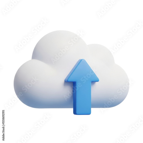 Cloud computing icon with blue upload arrow