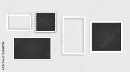 Blank photo card frame, film set. Retro vintage photograph with. Digital snapshot image. Template or mockup for design. Vector format