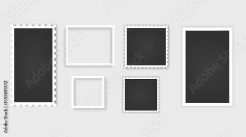 Blank photo card frame, film set. Retro vintage photograph with. Digital snapshot image. Template or mockup for design. Vector format