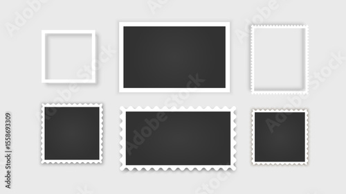 Blank photo card frame, film set. Retro vintage photograph with. Digital snapshot image. Template or mockup for design. Vector format