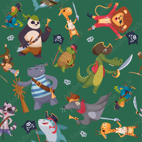 Pirates pattern. seamless background with cartoon pirate animals