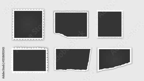 Blank photo card frame, film set. Retro vintage photograph with. Digital snapshot image. Template or mockup for design. Vector format