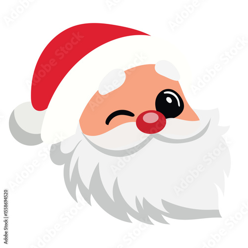 Happy Santa Claus Face Portrait. Cartoon Funny Christmas and New Year Santa Old Man with Beard in Red Hat Character. Winter Holiday Celebration Card Element. Santa Sticker Icon. Positive Santa Avatar.