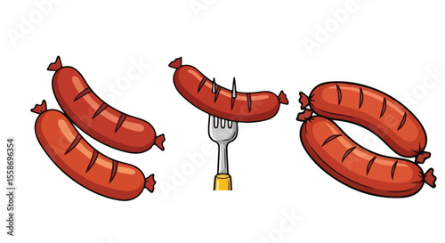 A set of sausage on a fork