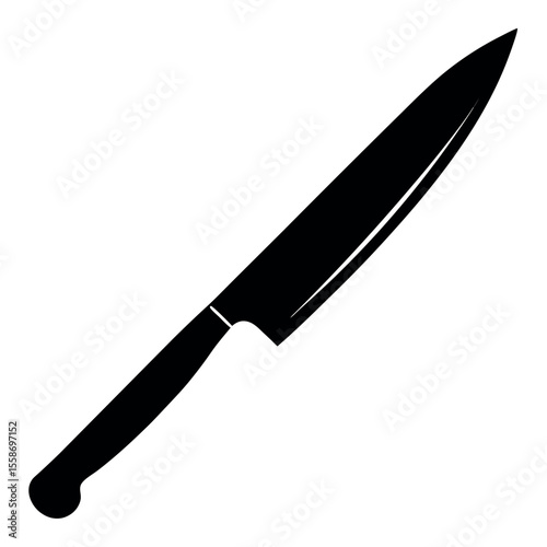 Vector silhouette of a paring knife in solid black, with slim pointed blade and compact handle, isolated on white background for minimalist culinary graphics.
