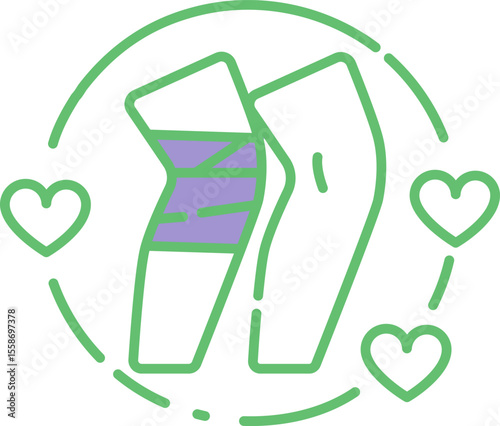 Fracture recovery care icon — minimal vector line illustration in green and purple