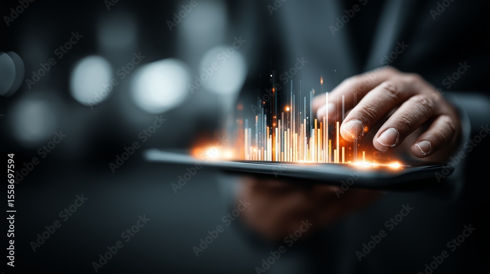 Fototapeta premium businessman holding tablet showing growth chart