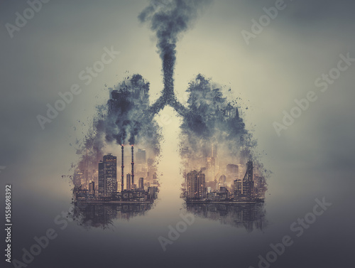 Lungs Shaped by Industrial Smoke – Air Pollution Awareness