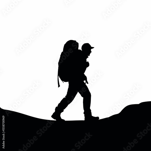 Silhouette of a Father Carrying Child on a Hiking Adventure