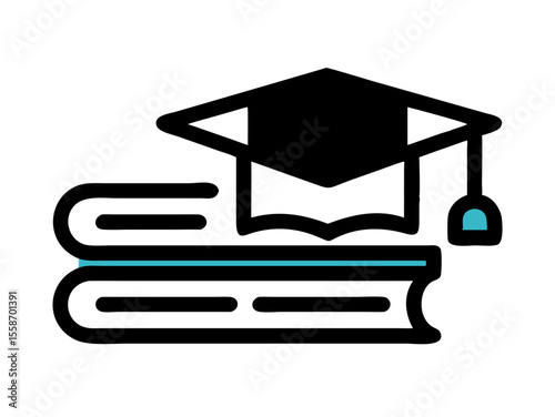 Academic achievement: graduation ceremony and library resources. This graphic depicts a graduation ceremony and a library, highlighting a celebratory and educational environment.