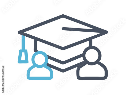 Open book with graduation cap, symbolizing academic success. A stylized illustration of an open book, resting on a surface, with a graduation cap placed atop and tassel hanging. 