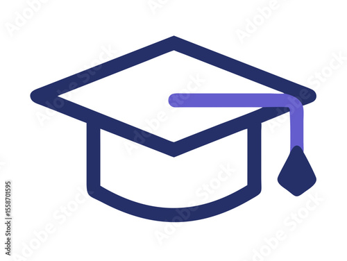 Open book with graduation cap, symbolizing academic success. A stylized illustration of an open book, resting on a surface, with a graduation cap placed atop and tassel hanging. 