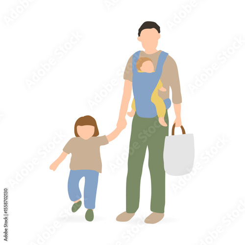 歩きながら話す父親と幼児（ベーシックカラー）