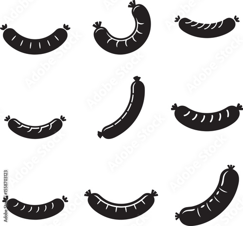 Black sausage icons food meat