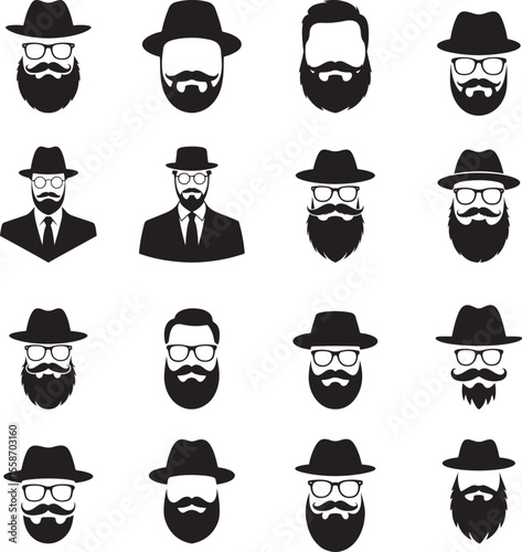 Gentleman faces with hats and beards mustache