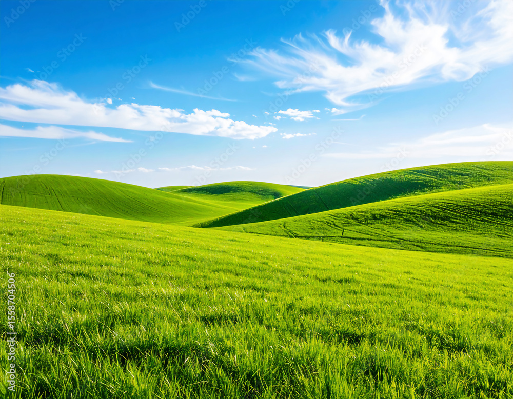 Obraz premium Wide Grass Field and Blue Sky – Simple Natural Background