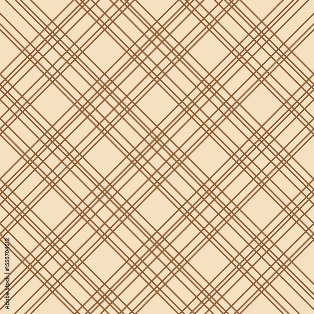 Fototapeta premium Minimalist Brown Plaid Seamless Pattern – Neutral Diagonal Line Grid