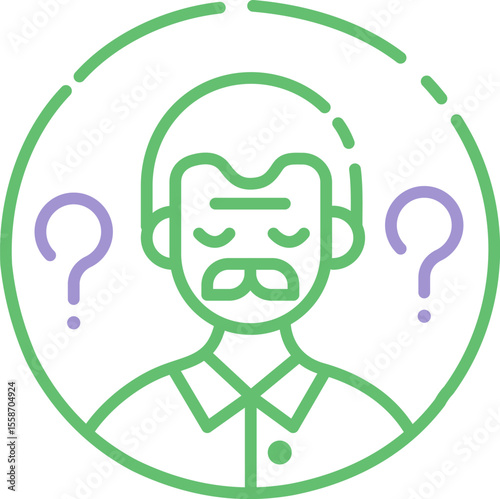 Dementia care icon — minimal vector line illustration in green and purple