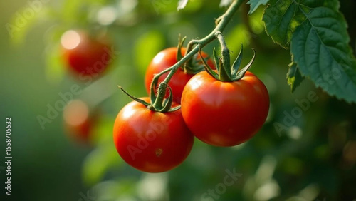 Ripe tomatoes in the greenhouse. Close up. 