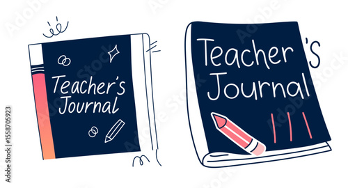 Teacher's journal illustration with colored pencils on school theme  