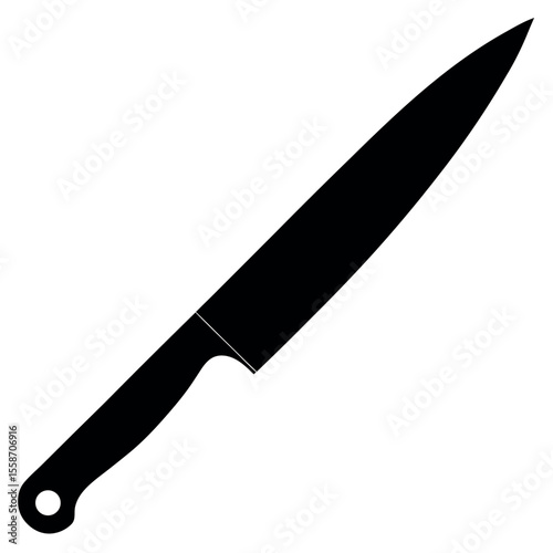 Vector silhouette of a paring knife in solid black, with slim pointed blade and compact handle, isolated on white background for minimalist culinary graphics.