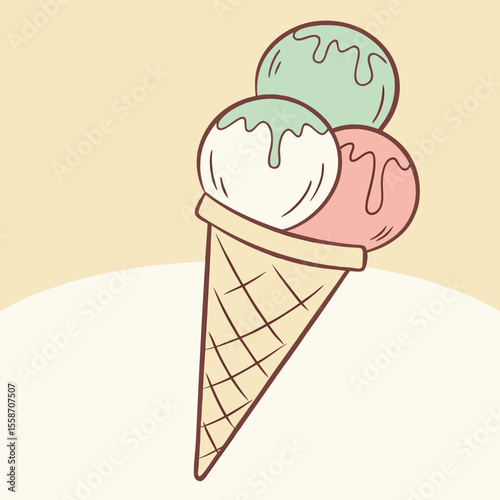 Delicious Scoops of Summer Delightful Frozen Dessert in a Waffle Cone
