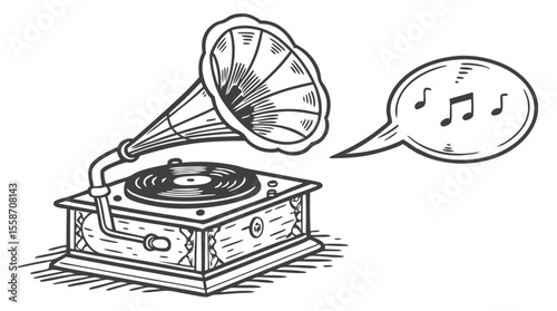 Vintage Hand Drawn Megaphone with Speech Bubble Sketch